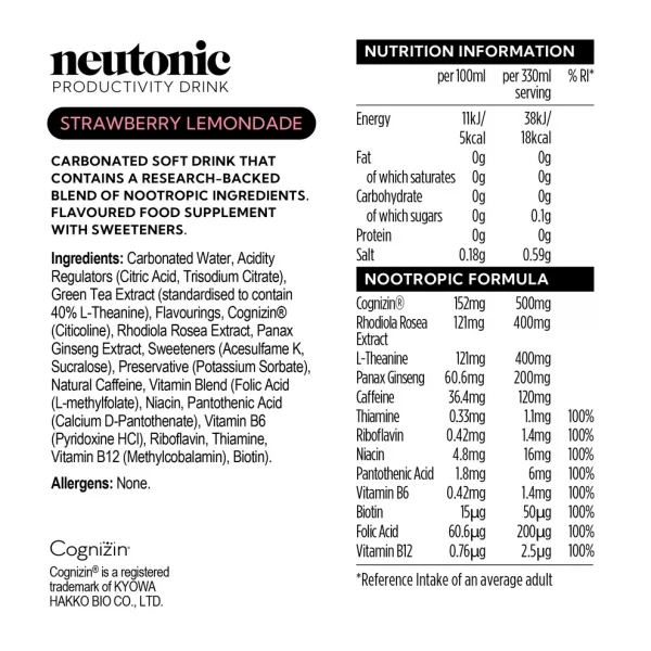 neutonic strawberry lemonade calories nutrition
